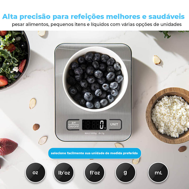 Balança de Cozinha Com Display LCD 1g Aço Inoxidável